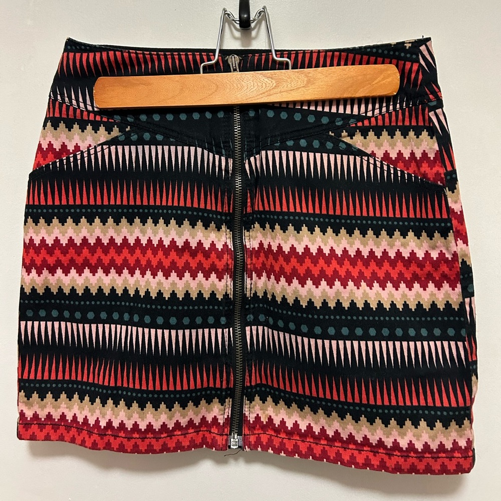 Geometric Divided Aztec Multicolored Print Zip Up Skirt